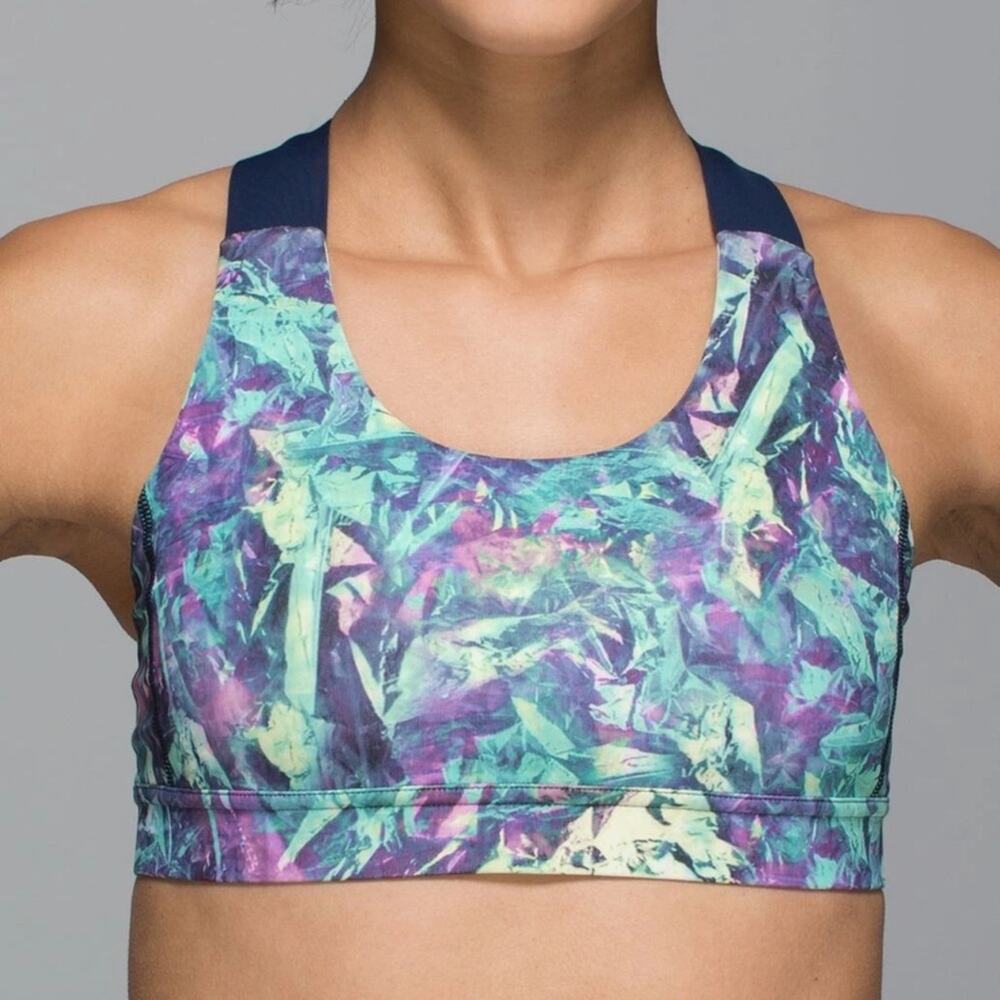 Lululemon All Sport Sports Bra Iridescent Multi Navy Adjustable Clasp Size 6